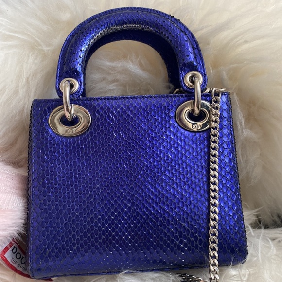 🐍 Lady Dior mini blue/purple exotic python bag - Picture 6 of 15